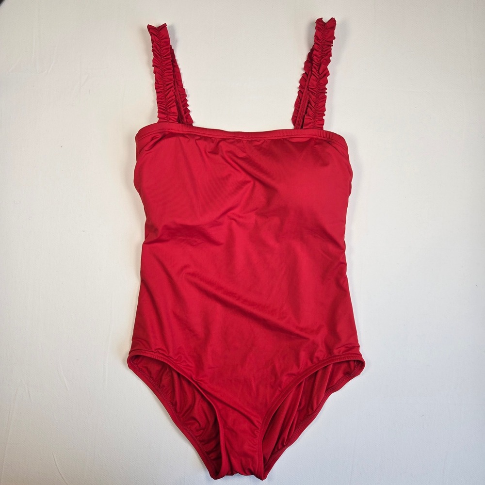 Kate Spade Cabana Mini French Ruffle Square-neck One-Piece Swimsuit Red Sz Large